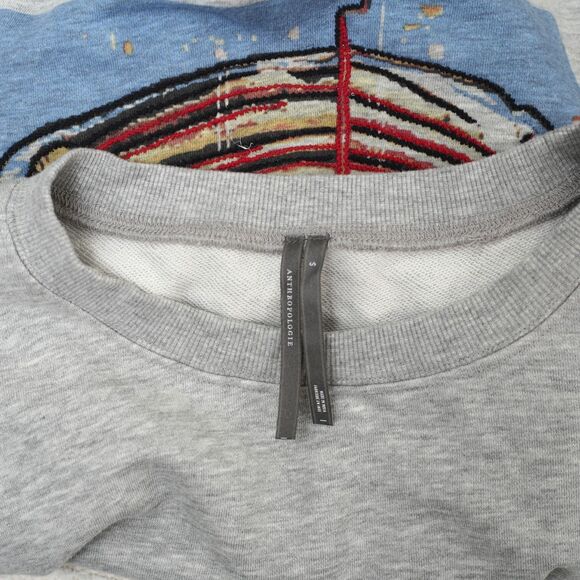 By Anthropologie Embroidered Crew-Neck Sweatshirt Top Oversized Cotton S 283674 - Picture 13 of 13